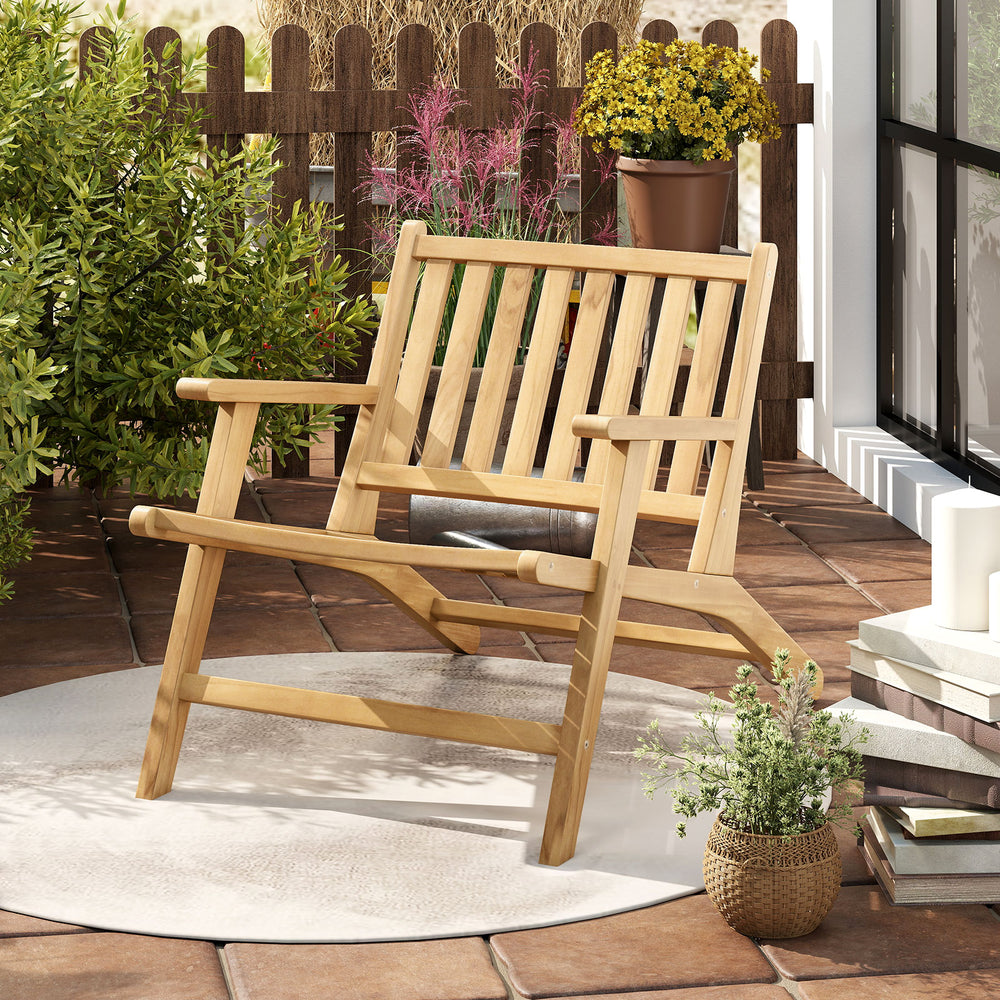 Ideal for long-lasting use with the robust teak wood material<br>Offers comfy support with the reclining backrest and armrests<br>Spacious seat ensures a comfortable seating experience<br>High-strength construction with a weight capacity up to 352 lbs<br>