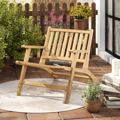 Ideal for long-lasting use with the robust teak wood material<br>Offers comfy support with the reclining backrest and armrests<br>Spacious seat ensures a comfortable seating experience<br>High-strength construction with a weight capacity up to 352 lbs<br>