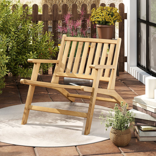 Ideal for long-lasting use with the robust teak wood material<br>Offers comfy support with the reclining backrest and armrests<br>Spacious seat ensures a comfortable seating experience<br>High-strength construction with a weight capacity up to 352 lbs<br>