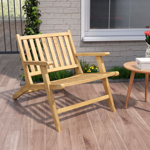 Ideal for long-lasting use with the robust teak wood material<br>Offers comfy support with the reclining backrest and armrests<br>Spacious seat ensures a comfortable seating experience<br>High-strength construction with a weight capacity up to 352 lbs<br>