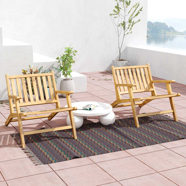 Ideal for long-lasting use with the robust teak wood material<br>Offers comfy support with the reclining backrest and armrests<br>Spacious seat ensures a comfortable seating experience<br>High-strength construction with a weight capacity up to 352 lbs<br>
