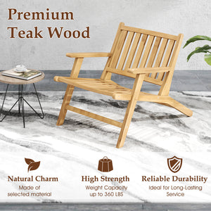 Ideal for long-lasting use with the robust teak wood material<br>Offers comfy support with the reclining backrest and armrests<br>Spacious seat ensures a comfortable seating experience<br>High-strength construction with a weight capacity up to 352 lbs<br>