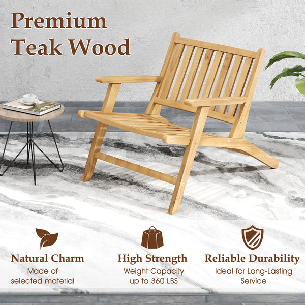 Ideal for long-lasting use with the robust teak wood material<br>Offers comfy support with the reclining backrest and armrests<br>Spacious seat ensures a comfortable seating experience<br>High-strength construction with a weight capacity up to 352 lbs<br>