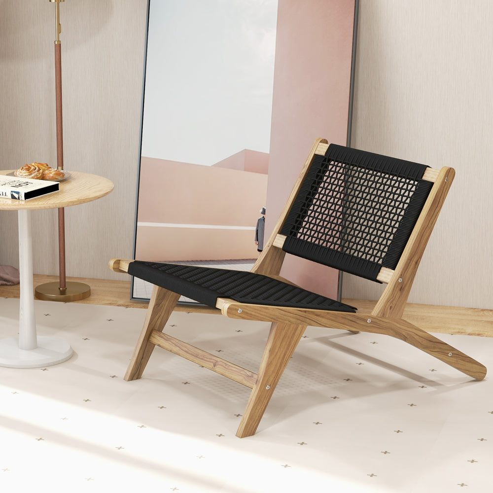 Made from Indonesian teak for long-lasting service<br>Unique seat and backrest crafted from handwoven cordage<br>Avoids scratches with smooth round edges<br>Sturdy and stable construction with strong screw connection<br>Equipped with ergonomic backrest fo