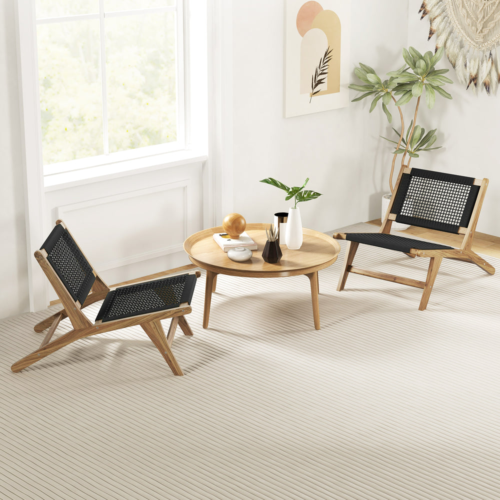 Made from Indonesian teak for long-lasting service<br>Unique seat and backrest crafted from handwoven cordage<br>Avoids scratches with smooth round edges<br>Sturdy and stable construction with strong screw connection<br>Equipped with ergonomic backrest fo