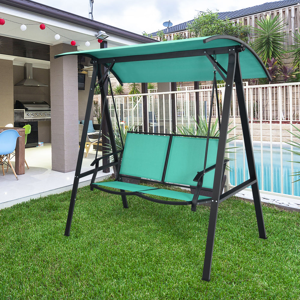 Breathable and spacious seat for perfect sitting experience<br>Sturdy steel frame provides strong stability and large bearing capacity<br>Weather-resistant polyester canopy offers sun protection and cool shade<br>Adjustable canopy can protective you from 