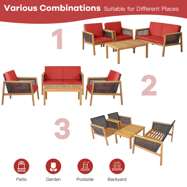Come with 2 packages  may arrive separately <br>High quality acacia wood for steady performance and rustic touch <br>Withstand weather variations thanks to its all-weather mix of brown PE rattan <br>Bring a soft sitting experience with breathable and thic