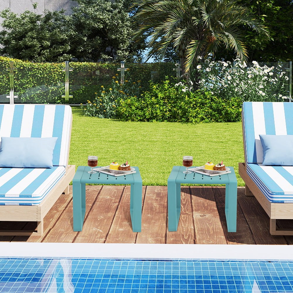 Weather-resistant PP material is suitable for long outdoor use<br>Classic slatted side table adds highlight to your living space<br>Blunted edge prevents accidentally bumps or injuries<br>Firm bolt connection account for reliable structure<br>Non-slip foo