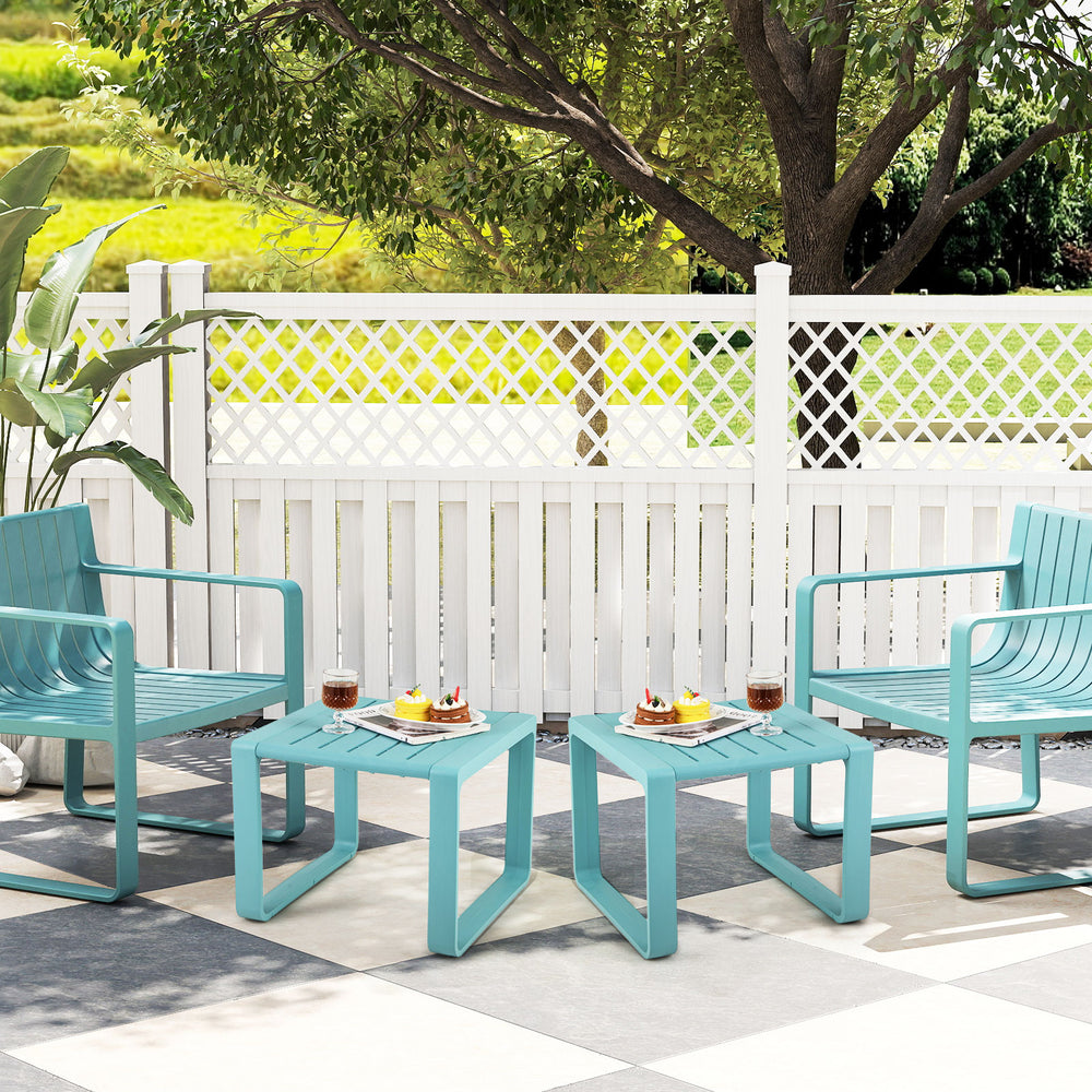 Weather-resistant PP material is suitable for long outdoor use<br>Classic slatted side table adds highlight to your living space<br>Blunted edge prevents accidentally bumps or injuries<br>Firm bolt connection account for reliable structure<br>Non-slip foo