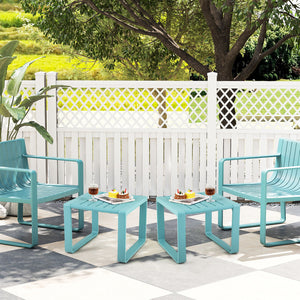 Weather-resistant PP material is suitable for long outdoor use<br>Classic slatted side table adds highlight to your living space<br>Blunted edge prevents accidentally bumps or injuries<br>Firm bolt connection account for reliable structure<br>Non-slip foo