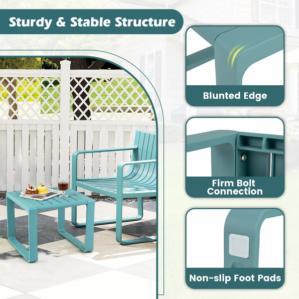 Weather-resistant PP material is suitable for long outdoor use<br>Classic slatted side table adds highlight to your living space<br>Blunted edge prevents accidentally bumps or injuries<br>Firm bolt connection account for reliable structure<br>Non-slip foo