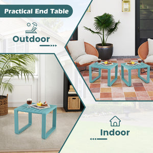 Weather-resistant PP material is suitable for long outdoor use<br>Classic slatted side table adds highlight to your living space<br>Blunted edge prevents accidentally bumps or injuries<br>Firm bolt connection account for reliable structure<br>Non-slip foo
