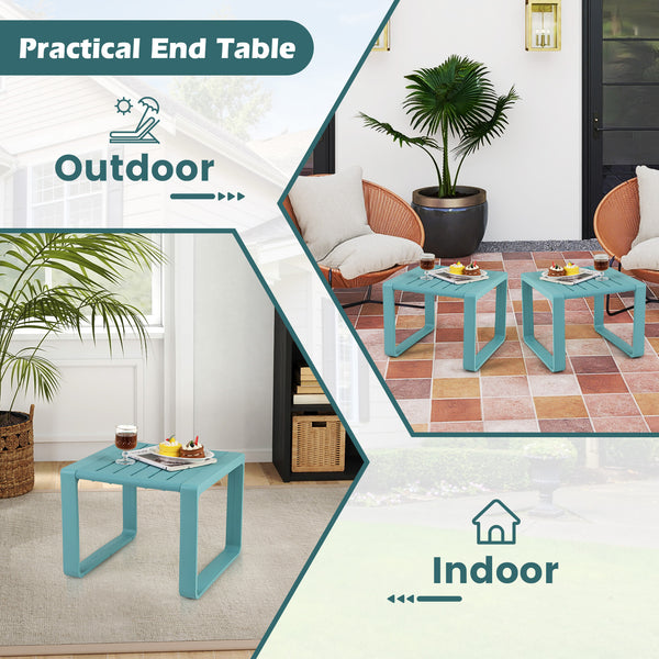 Weather-resistant PP material is suitable for long outdoor use<br>Classic slatted side table adds highlight to your living space<br>Blunted edge prevents accidentally bumps or injuries<br>Firm bolt connection account for reliable structure<br>Non-slip foo