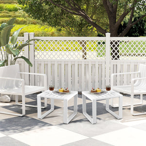 Weather-resistant PP material is suitable for long outdoor use<br>Classic slatted side table adds highlight to your living space<br>Blunted edge prevents accidentally bumps or injuries<br>Firm bolt connection account for reliable structure<br>Non-slip foo