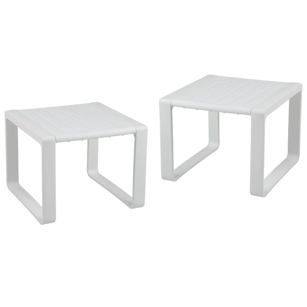 Weather-resistant PP material is suitable for long outdoor use<br>Classic slatted side table adds highlight to your living space<br>Blunted edge prevents accidentally bumps or injuries<br>Firm bolt connection account for reliable structure<br>Non-slip foo