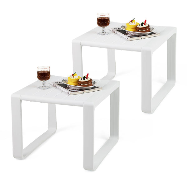 Weather-resistant PP material is suitable for long outdoor use<br>Classic slatted side table adds highlight to your living space<br>Blunted edge prevents accidentally bumps or injuries<br>Firm bolt connection account for reliable structure<br>Non-slip foo