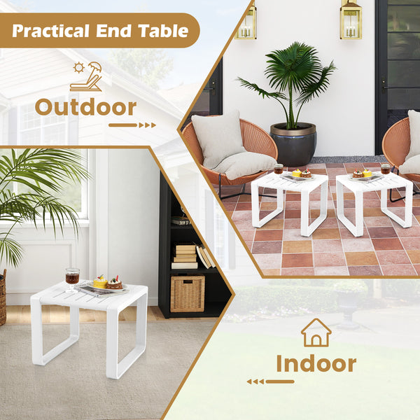 Weather-resistant PP material is suitable for long outdoor use<br>Classic slatted side table adds highlight to your living space<br>Blunted edge prevents accidentally bumps or injuries<br>Firm bolt connection account for reliable structure<br>Non-slip foo