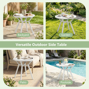 20" spacious round tabletop keeps your belongings organized and within easy reach<br>Provide space for the beverage  snack  magazine  coffee cup and potted plant<br>Crafted from premium PP and ABS materials for sun-protective and waterproof use<br>Rounded