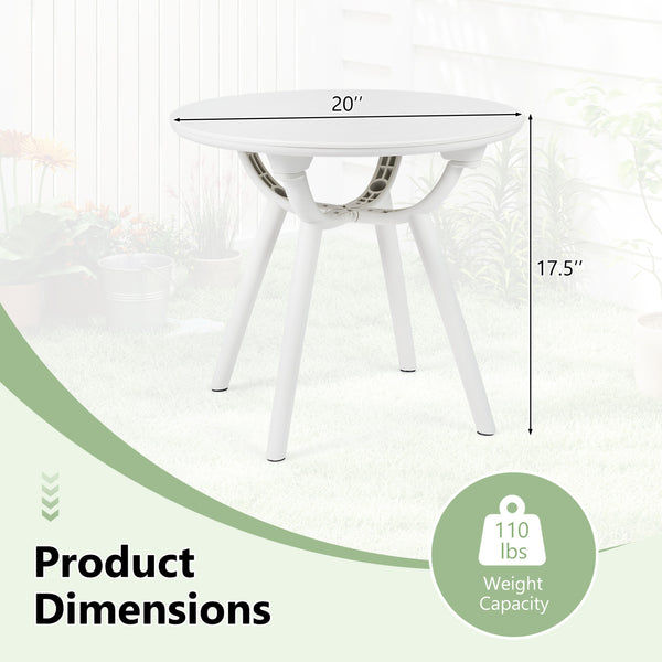 20" spacious round tabletop keeps your belongings organized and within easy reach<br>Provide space for the beverage  snack  magazine  coffee cup and potted plant<br>Crafted from premium PP and ABS materials for sun-protective and waterproof use<br>Rounded