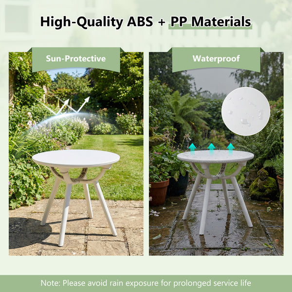 20" spacious round tabletop keeps your belongings organized and within easy reach<br>Provide space for the beverage  snack  magazine  coffee cup and potted plant<br>Crafted from premium PP and ABS materials for sun-protective and waterproof use<br>Rounded