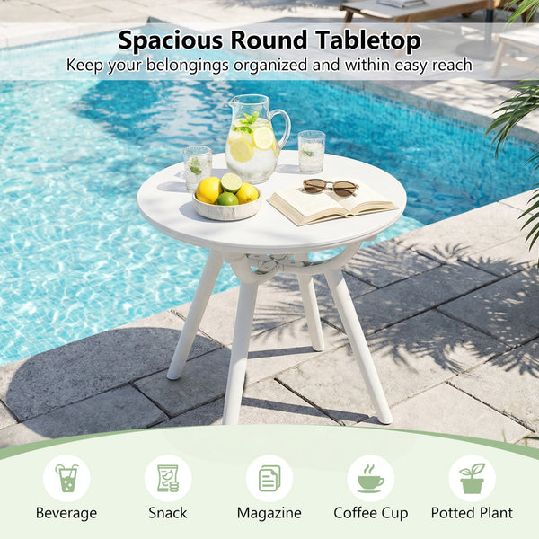 20" spacious round tabletop keeps your belongings organized and within easy reach<br>Provide space for the beverage  snack  magazine  coffee cup and potted plant<br>Crafted from premium PP and ABS materials for sun-protective and waterproof use<br>Rounded
