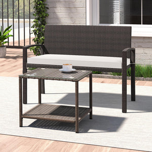 Handcrafted PE rattan for enduring sophistication<br>Enhanced comfort with included seat cushion<br>Spacious design accommodates 2 people comfortably<br>Removable cushion covers with zippers for simple cleaning<br>Cozy backrests for added relaxation and s