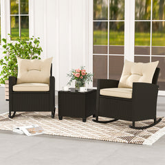 Non-slip base with stopper for sturdy rocking motion<br>Well-woven mix brown PE rattan for durability and elegant<br>Heavy-duty metal frame for strong support<br>Ergonomic backrest and curved armrests make you relaxed<br>Soft seat and back cushion offer m