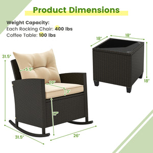 Non-slip base with stopper for sturdy rocking motion<br>Well-woven mix brown PE rattan for durability and elegant<br>Heavy-duty metal frame for strong support<br>Ergonomic backrest and curved armrests make you relaxed<br>Soft seat and back cushion offer m