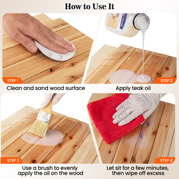 Restore and keep the natural beauty of wood<br>Beautiful finish to enhance the wood grain and color<br>Wood wax oil ensures sun protection and fade resistance<br>Boasts easy application  such as boat decks  fencing  unfinished or bare teak<br>Clear oil wi