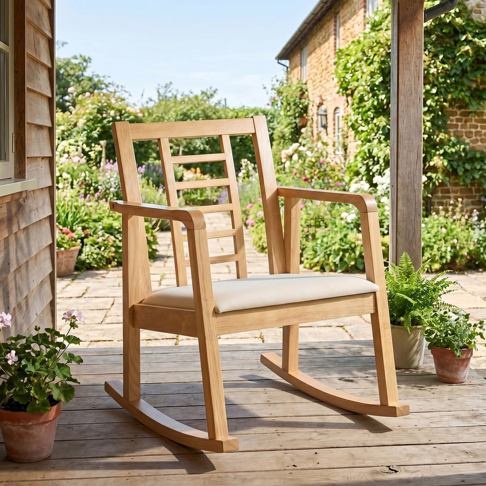Reinforced under-seat support for additional stability<br>Quiet and gentle motion for ultimate relaxation with smooth rocking<br>The sturdy base ensures a stable and balanced rocking experience<br>Solid rubber wood brings long-lasting stability and high w