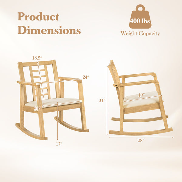 Reinforced under-seat support for additional stability<br>Quiet and gentle motion for ultimate relaxation with smooth rocking<br>The sturdy base ensures a stable and balanced rocking experience<br>Solid rubber wood brings long-lasting stability and high w