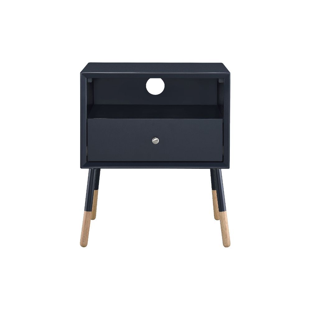 The Sonria II end table offers a contemporary take on a stylish retro design, ideal for your living room, family room, or bedroom. With its open storage compartment and bottom pull out drawer, you can conveniently store your remote controls, magazines, or