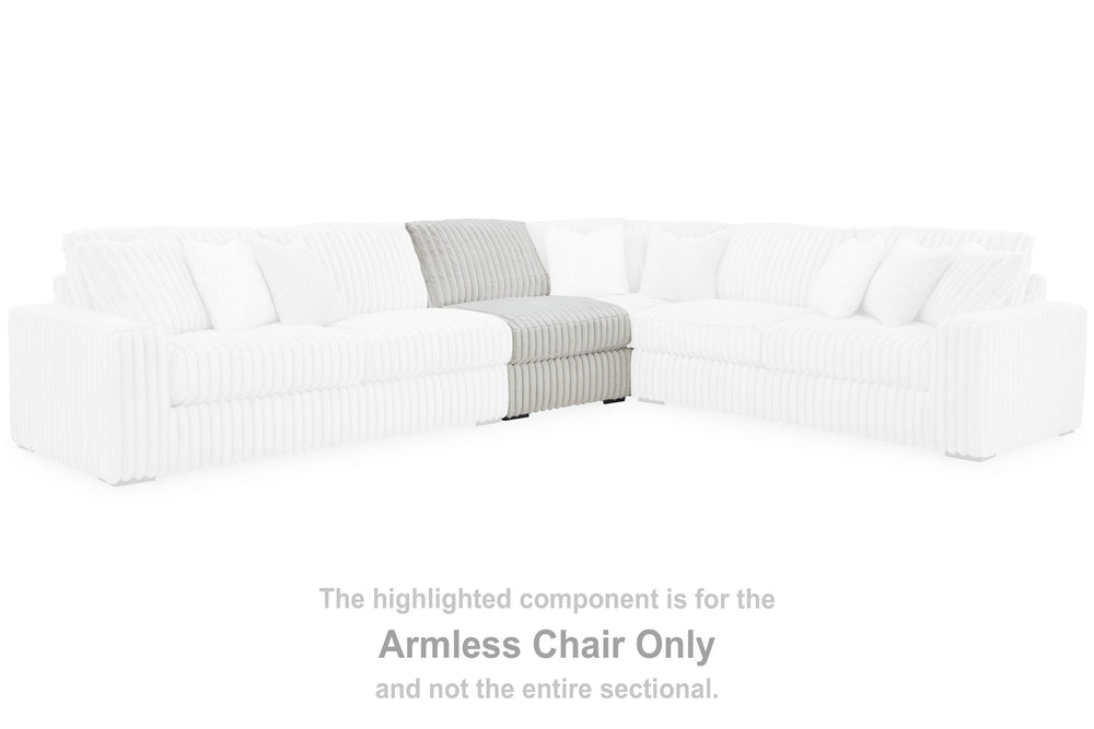 This armless chair is made with polyester upholstery. Pairs with other items in the series to make a sectional.<br><br><b>Additional Dimensions</b><br><ul><li>Seat depth: 26-"</li><li>Seat height: 24-"</li><li>Top of cushion to top of back: 16-"</li><li>L
