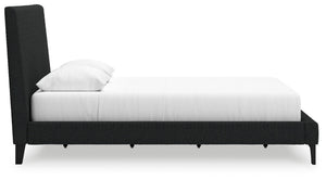 Cadmori - Black - Queen Upholstered Bed With Roll Slats
