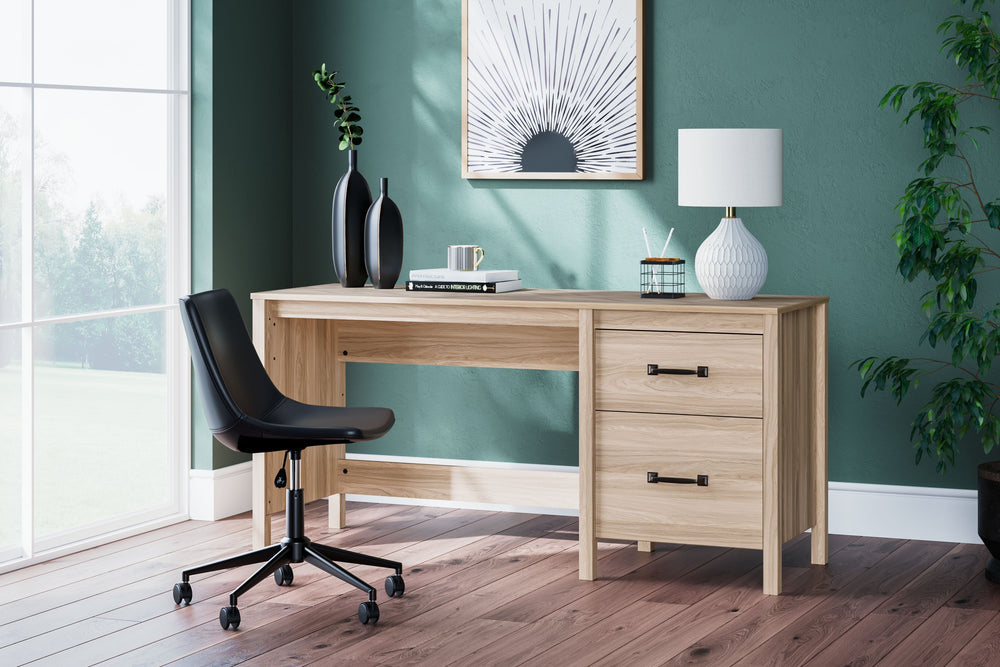 Your home office should reflect your style. Pairing the look of oak grain with a unique chevron pattern, this home office desk introduces a touch of mid-century modern style that-'s sure to elevate your space. Use this desk as a stand-alone work area, or 