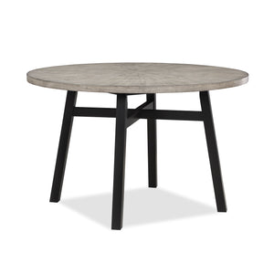  designed for both comfort and functionality. The round table features a beautifully crafted woodgrain top with a sawtooth detail