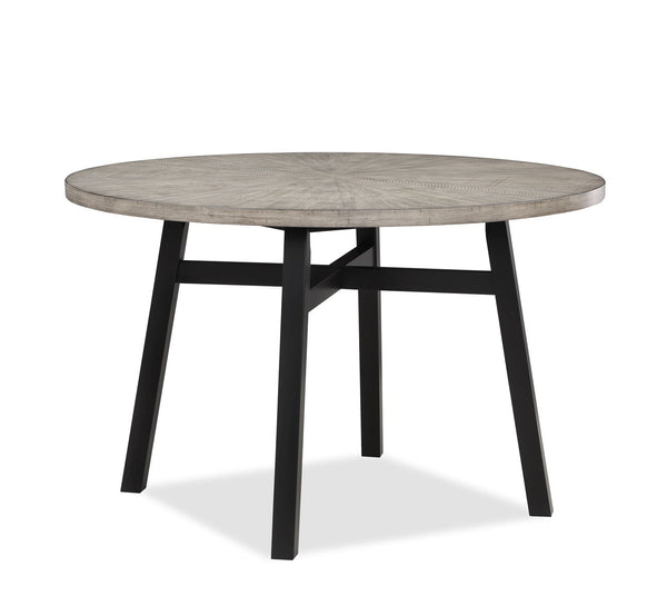  designed for both comfort and functionality. The round table features a beautifully crafted woodgrain top with a sawtooth detail