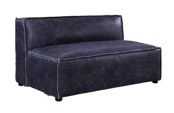 â€¢ Leg Height: 2-"<br/><br/><b>Product Features</b><ul><li>Case: 1Pc/1Ctn</li><li>Finish: Vintage Blue Top Grain Leather</li><li>Style: Contemporary</li><li>Materials: Upholstery, Wood Leg</li></ul><br/>