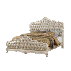 Designed exclusively for ACME, the Chantelle bedroom collection is filled with romantic wonder. The French rococo button tufted headboard and footboard complemented with a broad selection of granite top case pieces to create a perfect suite for any bedroo