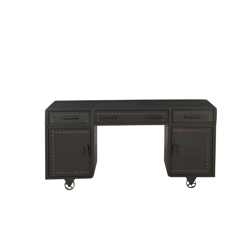 The industrial and classic design of the Actaki desk creates a spacious work area. The drawers maximize your space and your options in classic style, while keeping all your essentials neatly and safely tucked away. The gray finish and industrial style whe