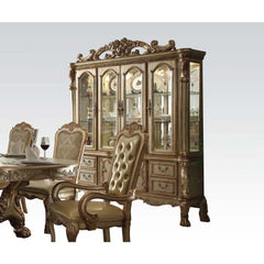 The Dresden traditional collection reflects highly decorative details, pedestal table, oversized claw feet, shaped top and decorative carving inlay veneers on apron. The dining chairs reflect carefully selected wood carving and upholstery in a symphony of