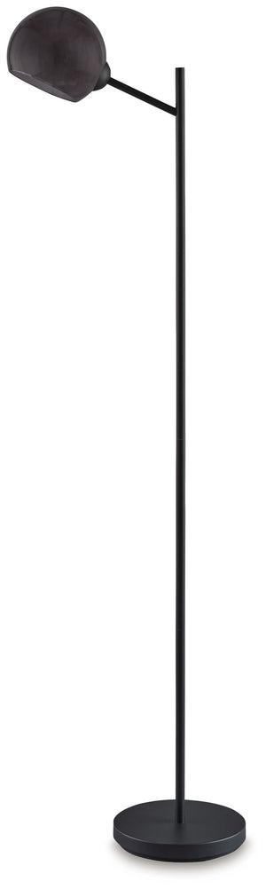 This floor lamp is designed to shine light where you need it most without compromising on style. Its contemporary black finish pairs well with neutrals or pops of color, while the smoky glass shade brings a fresh take to the look. The lamp is a smart addi