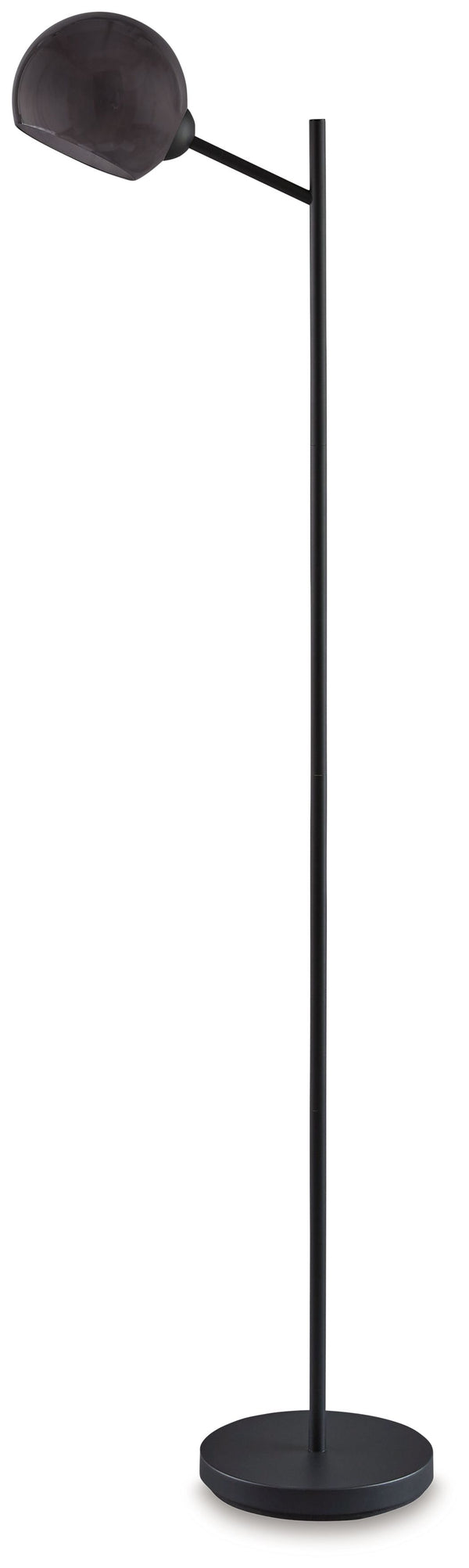 This floor lamp is designed to shine light where you need it most without compromising on style. Its contemporary black finish pairs well with neutrals or pops of color, while the smoky glass shade brings a fresh take to the look. The lamp is a smart addi