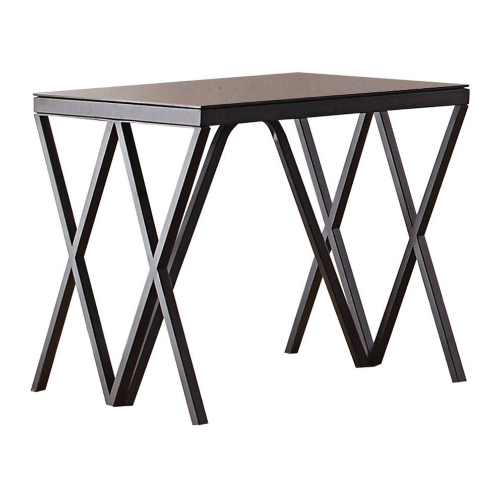 KD, Square End Table â€¢ NO Storage â€¢ Includes: Glass Top, Metal -"V-" Shape Frame-Base â€¢â€¢ CONSTRUCTION â€¢â€¢ TOP) 8mm Glass, without Beveled (NO Apron) â€¢ BASE) Metal Frame-Base: Sand Black Finish, Metal Tube, Powder Coating, Base Size: 19.75-" â
