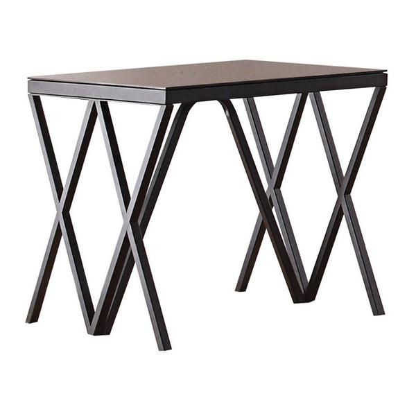 KD, Square End Table â€¢ NO Storage â€¢ Includes: Glass Top, Metal -"V-" Shape Frame-Base â€¢â€¢ CONSTRUCTION â€¢â€¢ TOP) 8mm Glass, without Beveled (NO Apron) â€¢ BASE) Metal Frame-Base: Sand Black Finish, Metal Tube, Powder Coating, Base Size: 19.75-" â