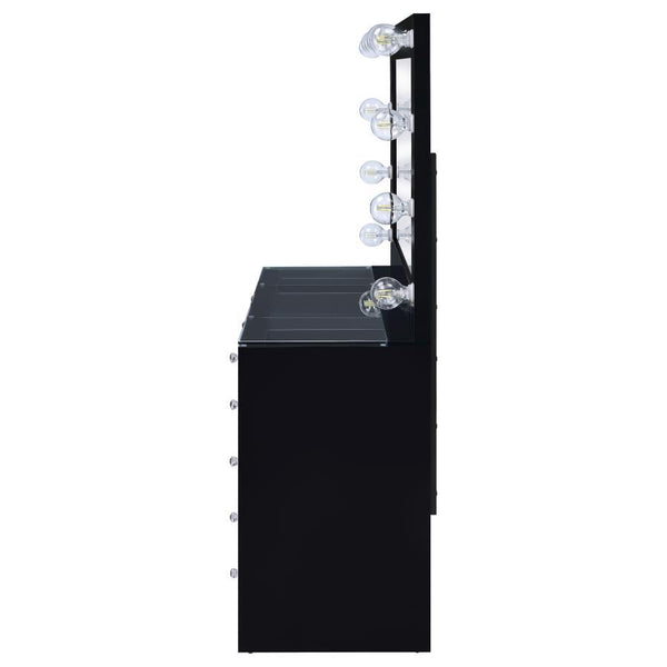 Acena - 7-Drawer Vanity Set With Lighting - Black High Gloss