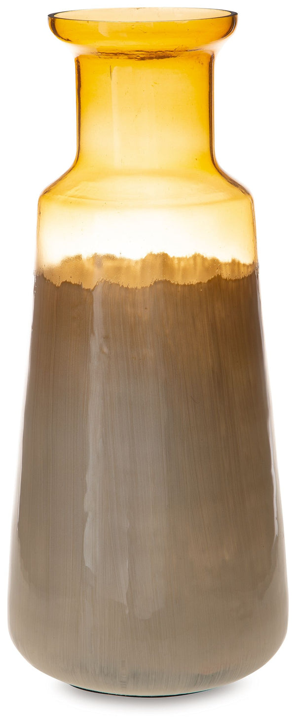 Mastering the art of simplicity, this contemporary vase in amber and white glass is enhanced with hand-painted ombre brushstrokes for a splash of color. The result? A stroke of genius.<br/><br/><b>Product Features</b><ul><li>Made of enamel glass</li><li>T