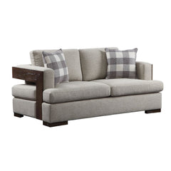 Assembled, w/2 Pillows â€¢ Loose Back & Seat Cushion (2+2) â€¢â€¢ CONSTRUCTION â€¢â€¢ SEAT: Full Foam Cushion, Inside Frame: Wood w/Sinous Spring, -"T-" Shape Cushion (Reversible) â€¢ BACKREST: Cushion, Outside w/Wood Trim â€¢ ARMREST: Track with Outside 