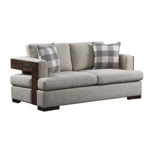 Assembled, w/2 Pillows â€¢ Loose Back & Seat Cushion (2+2) â€¢â€¢ CONSTRUCTION â€¢â€¢ SEAT: Full Foam Cushion, Inside Frame: Wood w/Sinous Spring, -"T-" Shape Cushion (Reversible) â€¢ BACKREST: Cushion, Outside w/Wood Trim â€¢ ARMREST: Track with Outside 