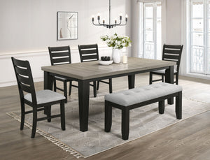  two-tone design with a beautifully finished wood top and contrasting dark legs